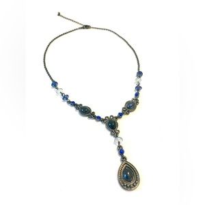 Vintage Avon Black Blue Crystal Lucite Y Necklace